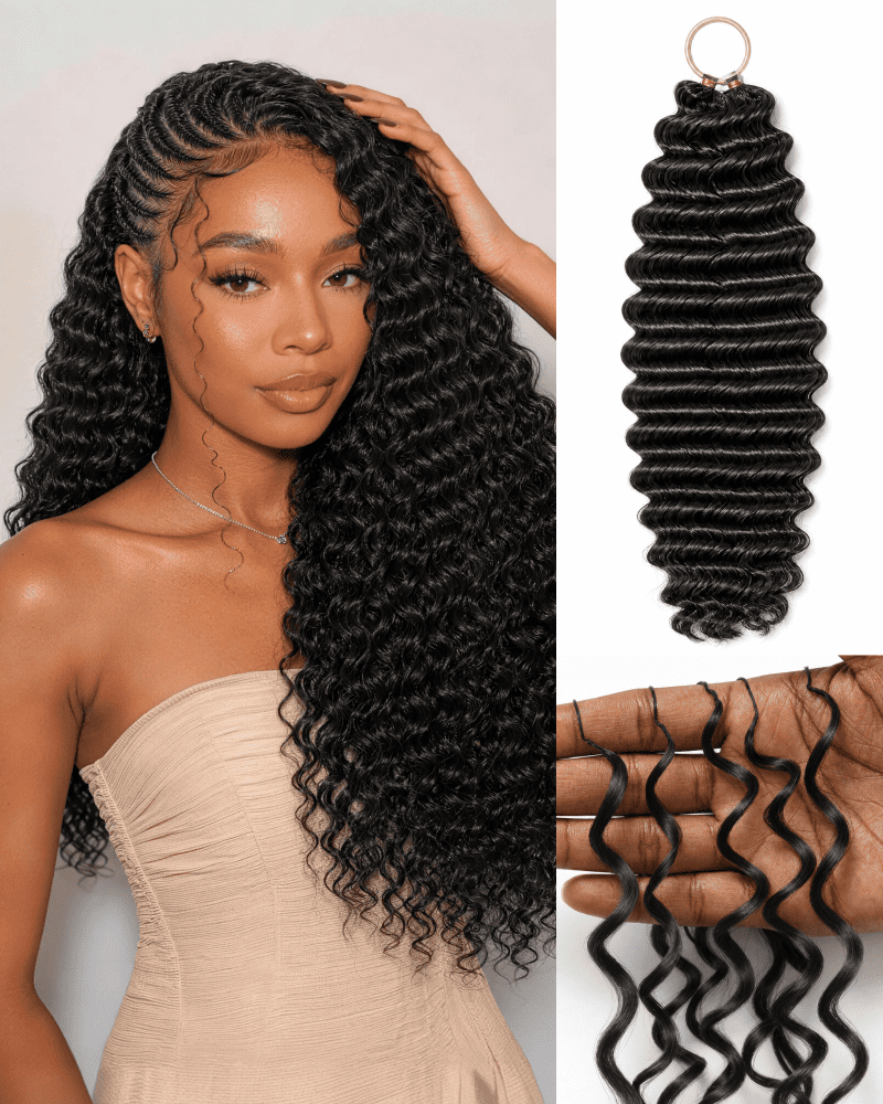 Arabella Deep Wave Feather Crochet Hair Natural Black Hair Extensions Pre-Separated Lightweight Miracle Knots