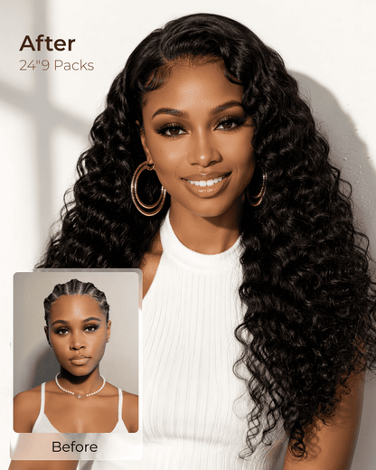 Arabella Deep Wave Feather Crochet Hair Natural Black Hair Extensions Pre-Separated Lightweight Miracle Knots