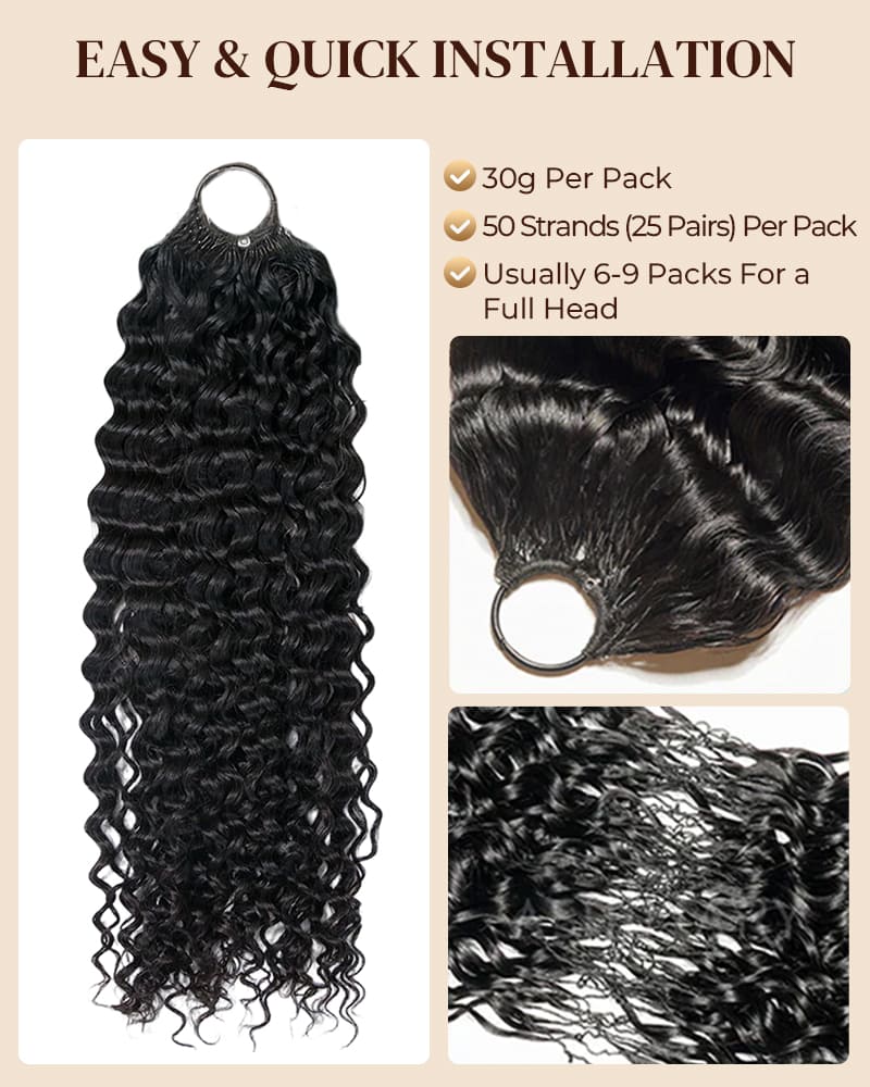Arabella Deep Wave Feather Crochet Hair Natural Black Hair Extensions Pre-Separated Lightweight Miracle Knots