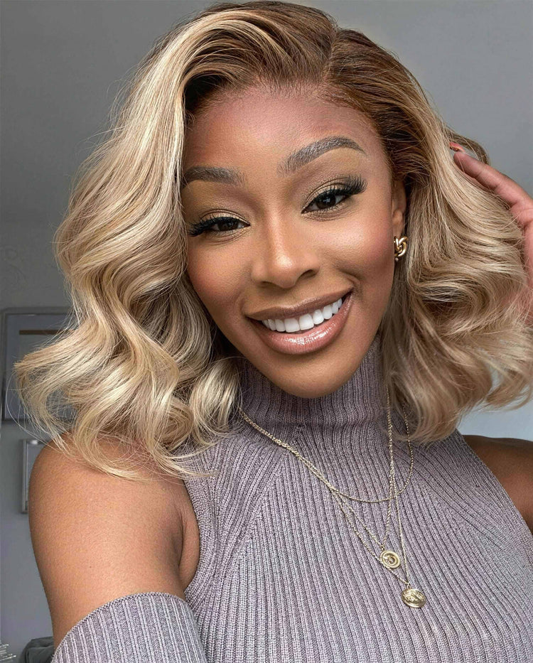 Arabella 6x5 invisible knots Glueless Loose Body Wave Bob Wig Pre-cut Lace Brown Blonde Ombre Beginner Friendly Tiktok Recommend