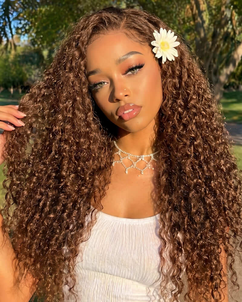 Arabella 13x6 Three-Go™ chocolate brown glueless wig water wave with drawstring human hair wig