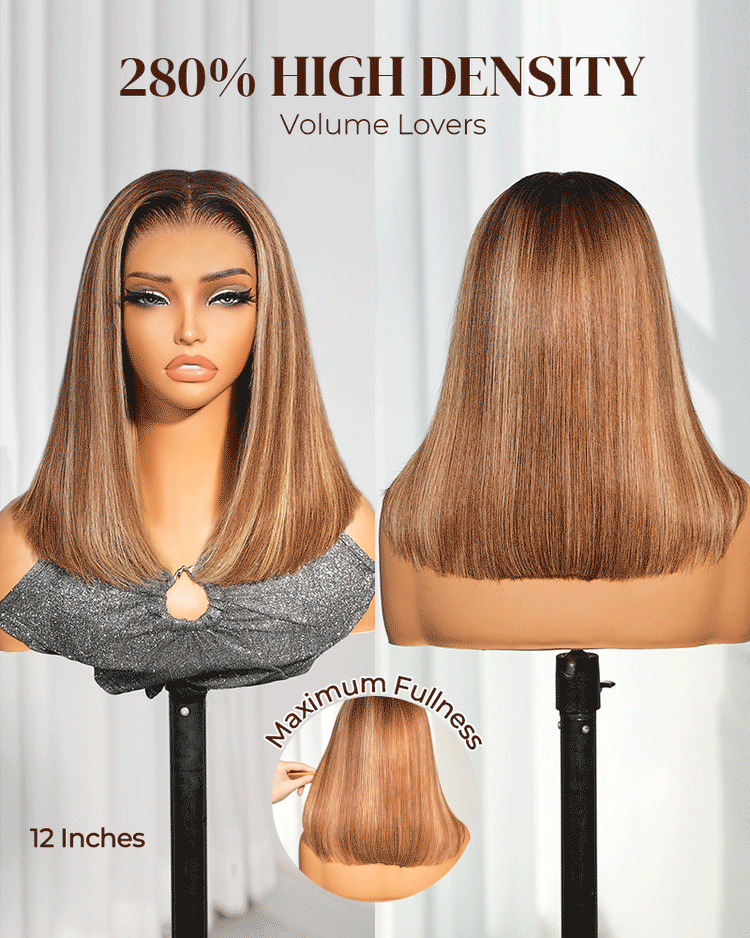 Arabella 13x6 Three-Go™ 280% High Density Ombre Highlight Honey Blonde Glueless Wig Straight Bob Wig  With Drawstring