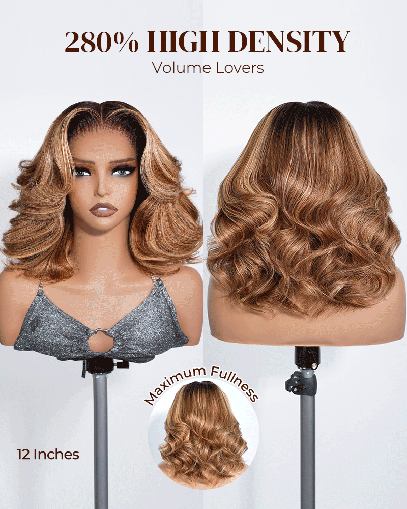 Arabella 13x6 Three-Go™ 280% High Density Ombre Highlight Honey Blonde Glueless Wig Loose Body Wave Bob Wig With Drawstring