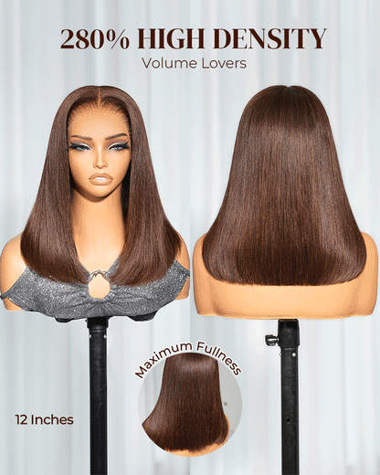 Arabella 13x6 Three-Go™ 280% High Density Chocolate Brown Glueless Wig Straight Bob Wig  With Drawstring