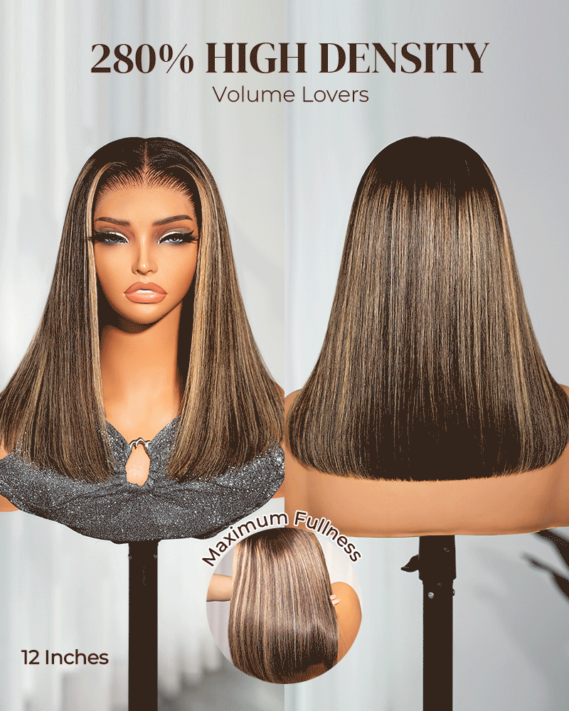 Arabella 13x6 Three-Go™ 280% High Density Ombre Platinum Blonde Balayage Highlights Old Money Bob Glueless Wig Straight Bob Wig  With Drawstring