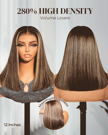 Arabella 13x6 Three-Go™ 280% High Density Ombre Platinum Blonde Balayage Highlights Old Money Bob Glueless Wig Straight Bob Wig  With Drawstring