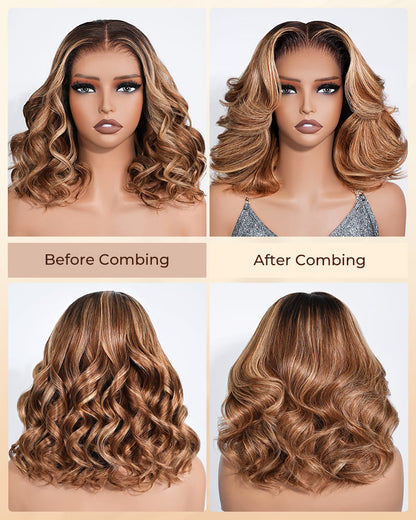 Arabella 13x6 Three-Go™ 250% High Density Ombre Highlight Honey Blonde Glueless Wig Loose Body Wave Bob Wig With Drawstring