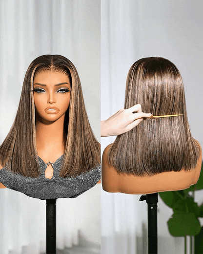 Arabella 13x6 Three-Go™ 250% High Density Glueless Old Money Bob Loose Body Wave Bob Wig Pre-cut Lace Ombre Platinum Blonde Balayage Highlights