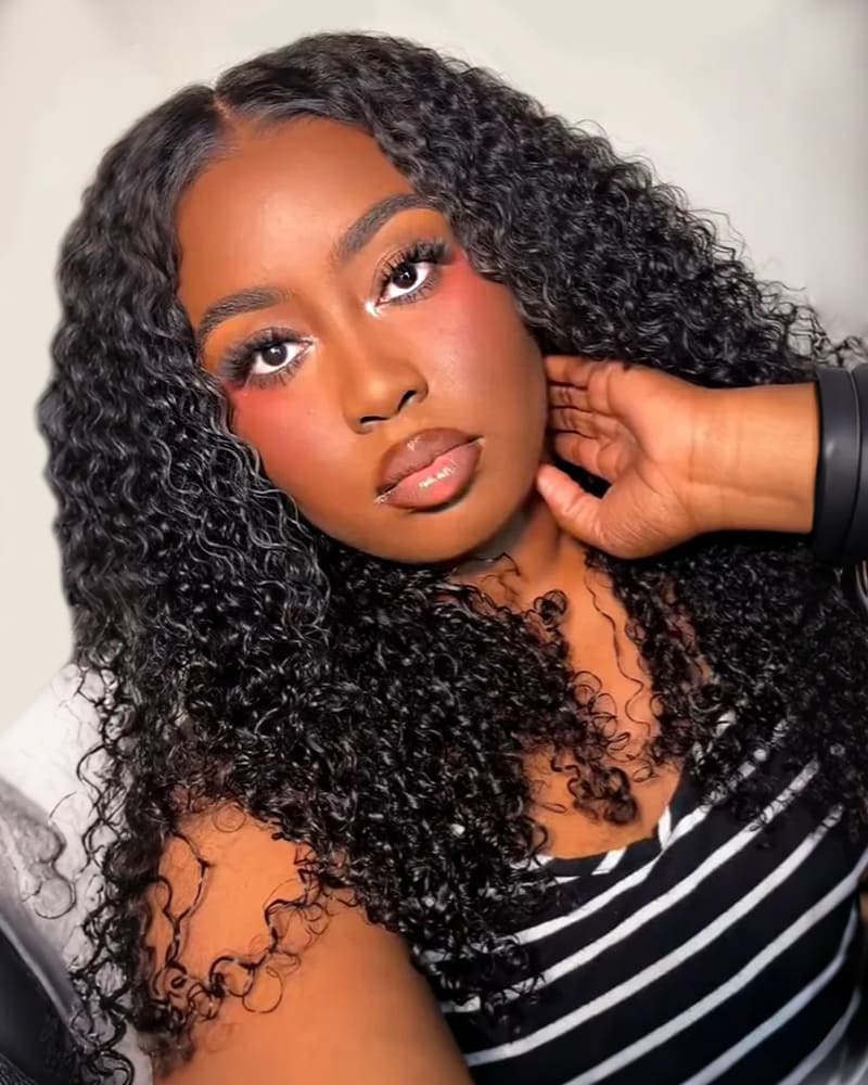 Arabella 13x6 Three-Go™ Natural Black Glueless Wig Jerry Curly with Burmese Curly With Drawstring 100% Human Hair Wig
