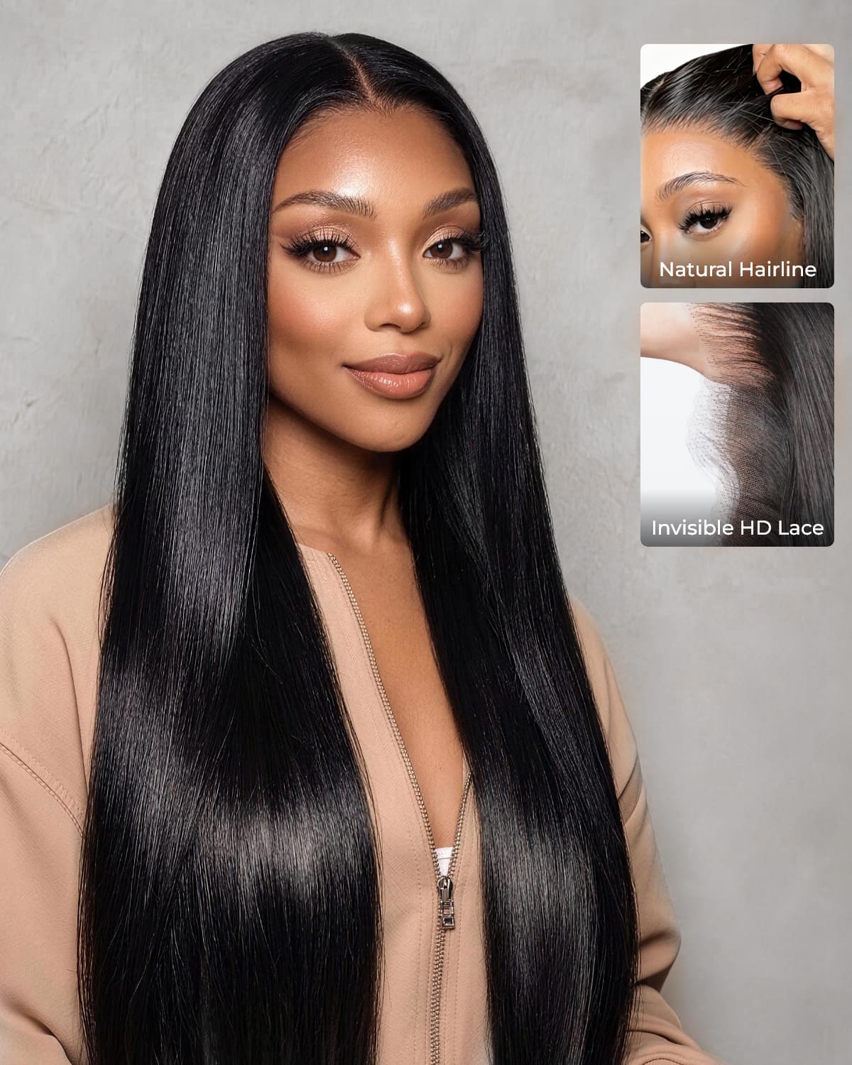 Arabella Zerowear™ 13x6 Invisible HD Lace Glueless Wig Silky Straight With Drawstring Natural Black 100% Human Hair Wig