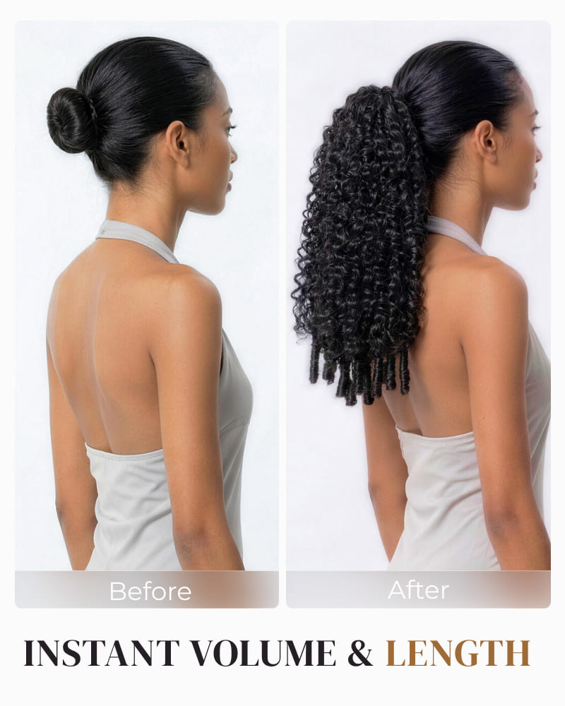 Arabella Jerry Curly with Burmese Curly Ponytail Natural Black Hair Extensions Instant Volume 100% Human Hair
