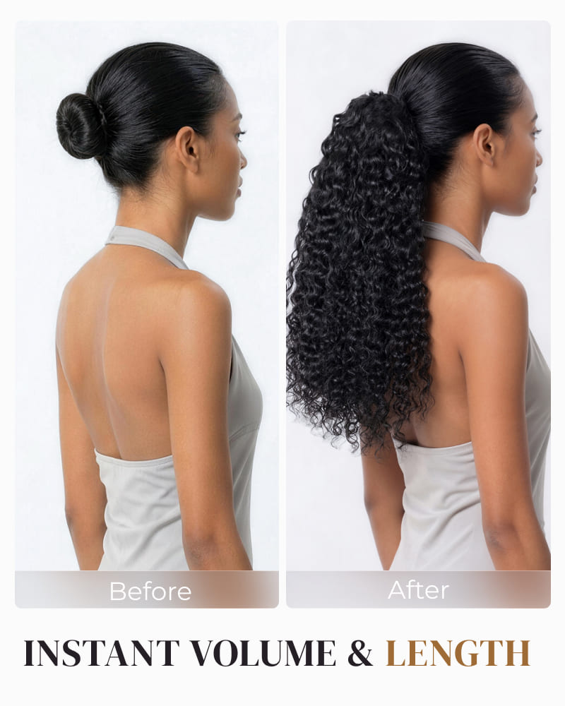 Arabella Water Wave Ponytail Natural Black Hair Extensions Instant Volume 100% Human Hair