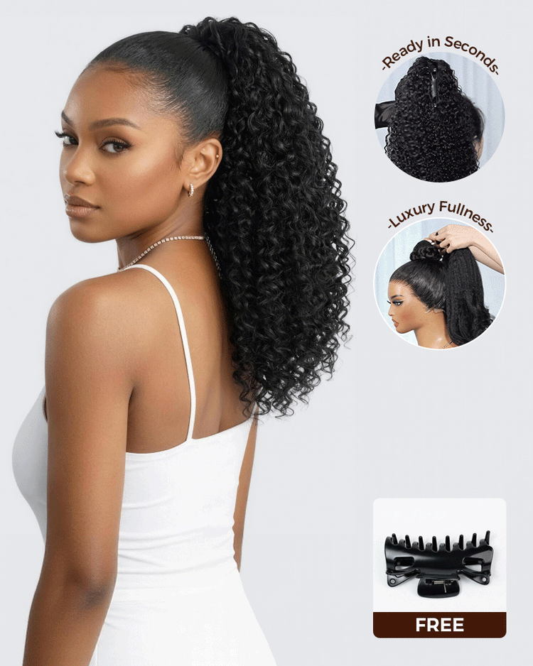 Arabella Water Wave Ponytail Natural Black Hair Extensions Instant Volume 100% Human Hair