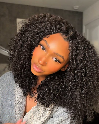 Arabella V-Part Natural Black Afro Kinky Curly Wig + Crochet Hair Invisi Drawstring Upgrade Clip