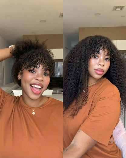 Arabella V-Part Natural Black Afro Kinky Curly Wig + Crochet Hair Invisi Drawstring Upgrade Clip