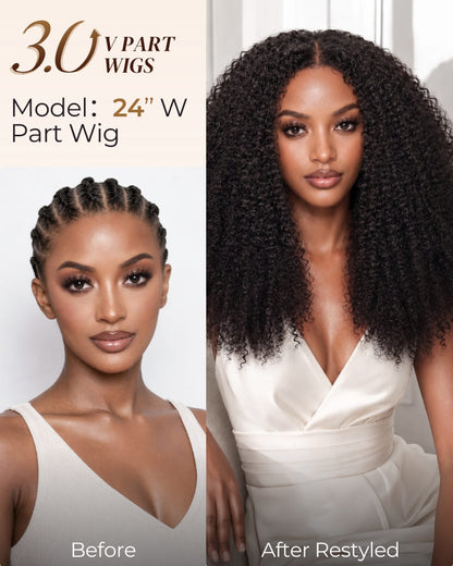 Arabella V-Part Natural Black Afro Kinky Curly Wig + Crochet Hair Invisi Drawstring Upgrade Clip