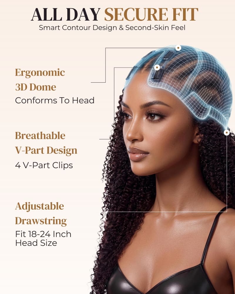 Arabella V-Part Natural Black Afro Kinky Curly Wig + Crochet Hair Invisi Drawstring Upgrade Clip