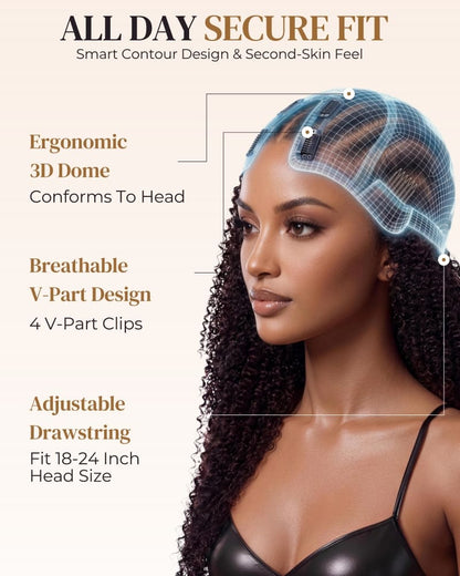 Arabella V-Part Natural Black Afro Kinky Curly Wig + Crochet Hair Invisi Drawstring Upgrade Clip