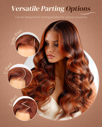 Auburn Highlights Brown Hair Glueless Wig