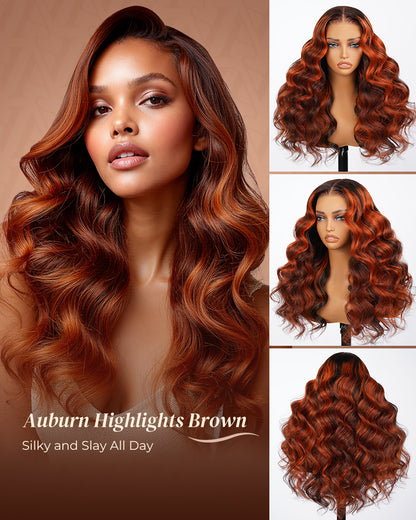 Auburn Highlights Brown Hair Glueless Wig