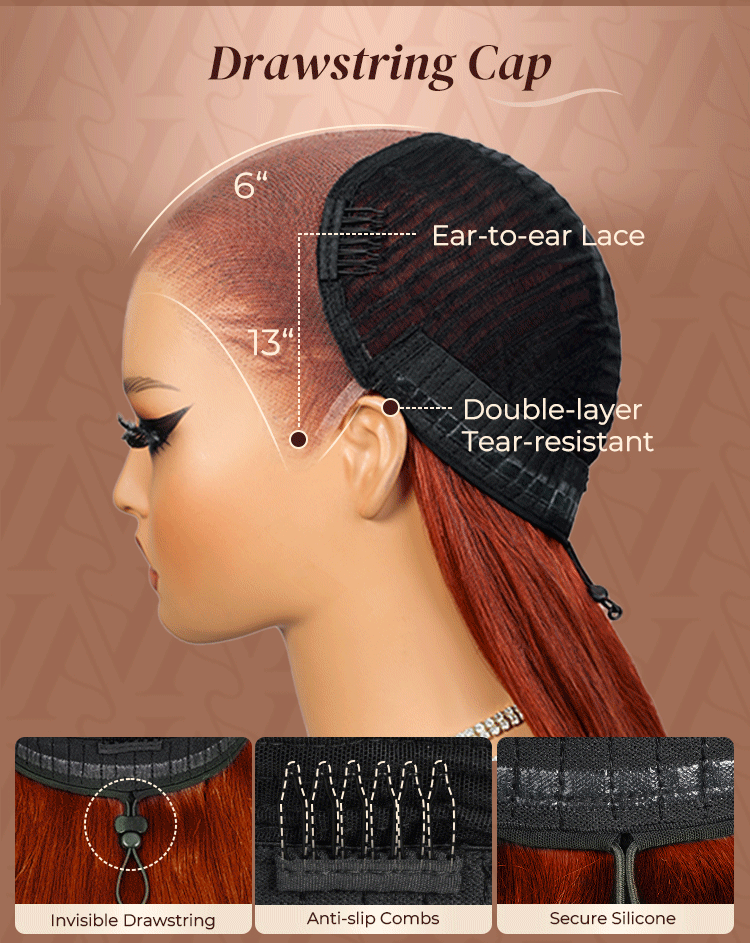 Auburn Highlights Brown Hair Glueless Wig