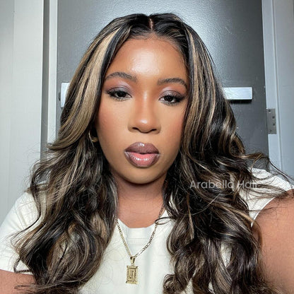 【BOGO】13x4 Glueless Lace Front Balayage Highlights Colored Body Wave Human Hair Wigs