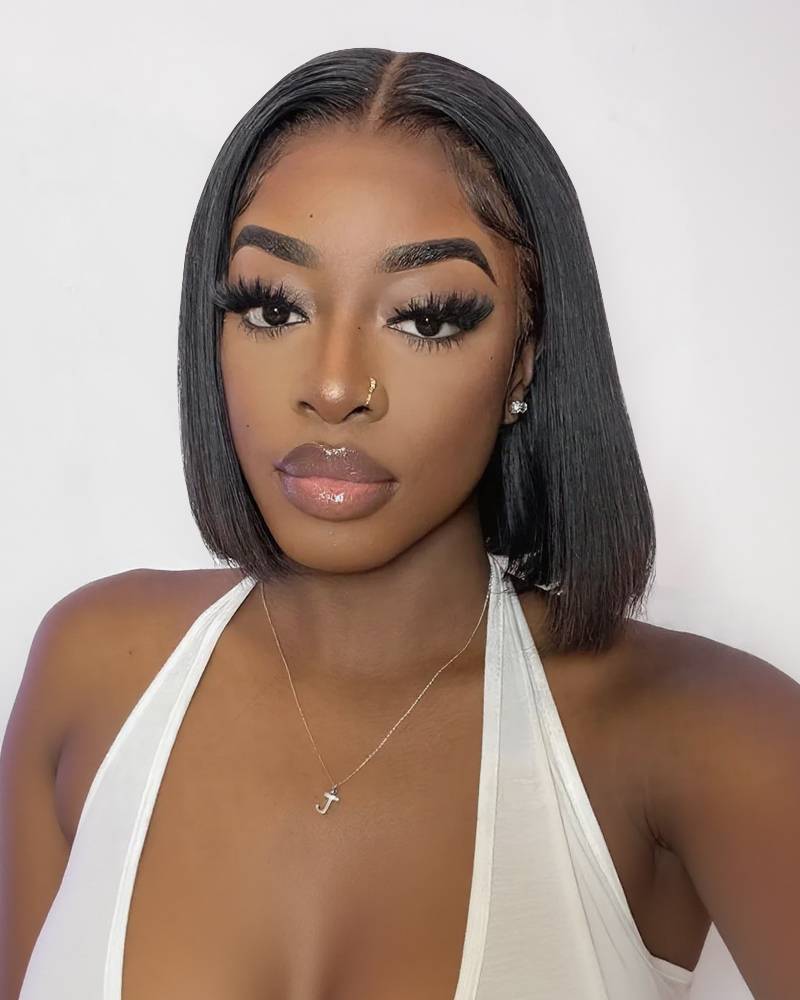 【BOGO】Silky Straight Natural Black 13x4/6x5 Pre-Cut Lace Front Human Hair Wig