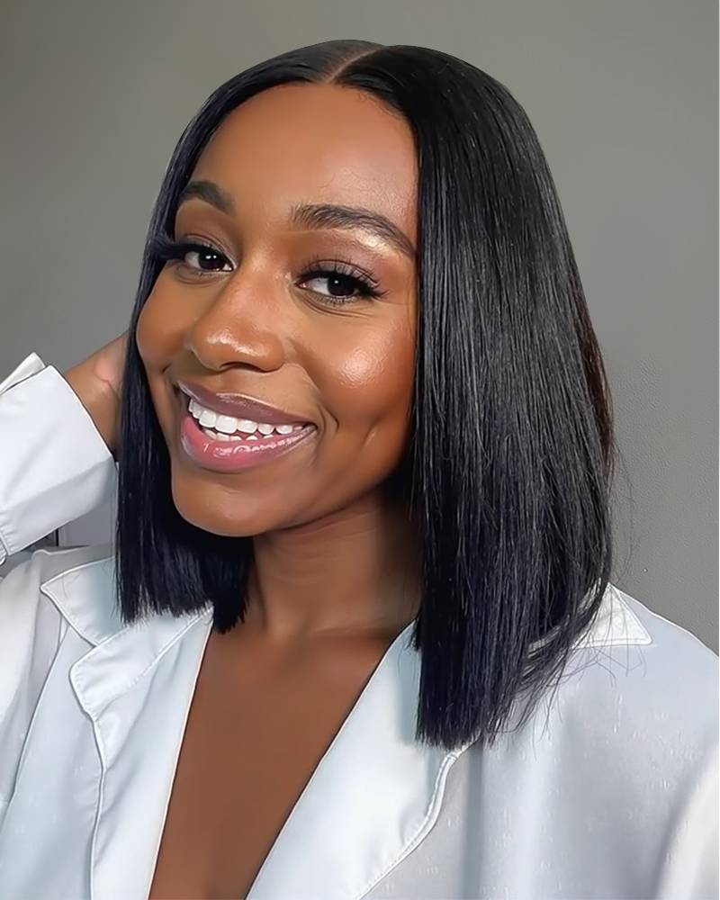 【BOGO】Silky Straight Natural Black 13x4/6x5 Pre-Cut Lace Front Human Hair Wig