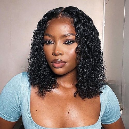 Arabella 6 Inches Deep Part Natural Black Jerry Curly Bob Wig 100% Human Hair Wig