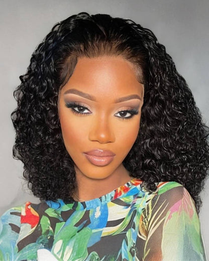 Arabella 6 Inches Deep Part Natural Black Jerry Curly Bob Wig 100% Human Hair Wig