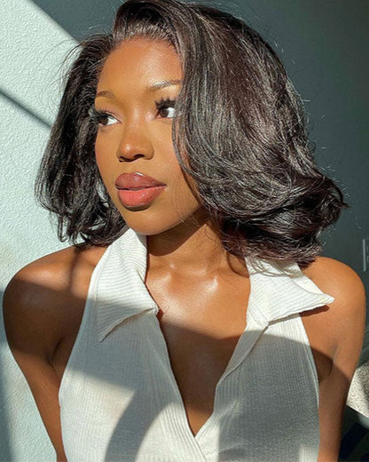 Arabella 6x5 invisible knots Glueless Loose Wave Bob Wig Pre-cut Lace Natural Black Beginner Friendly