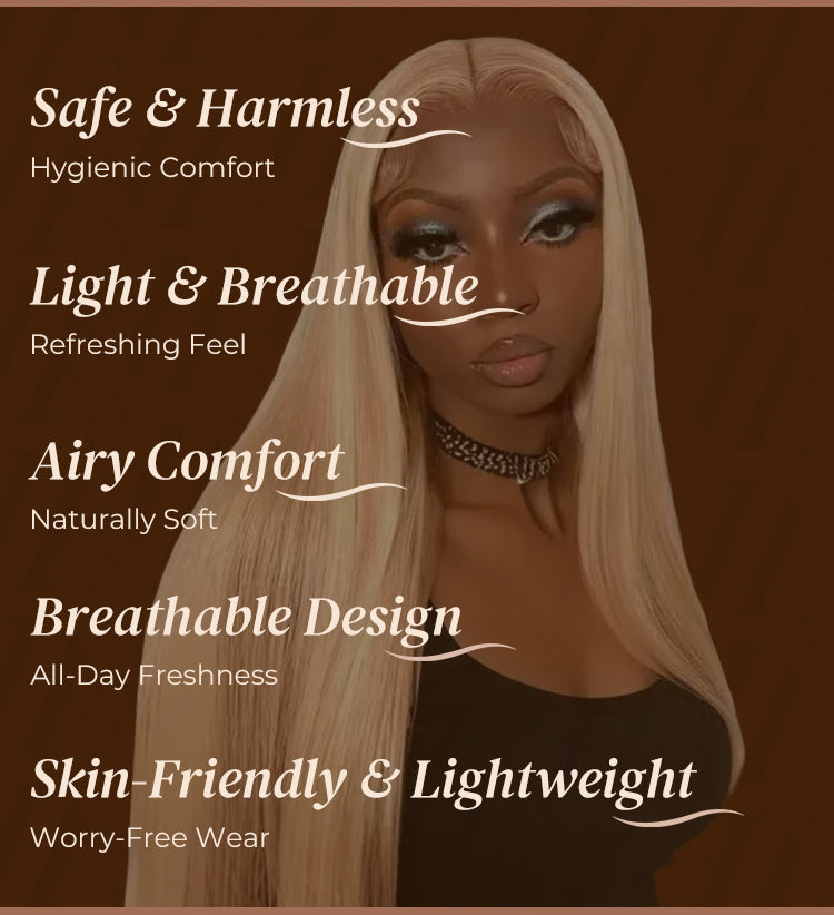 Blonde Highlight Glueless Wig Silky Straight