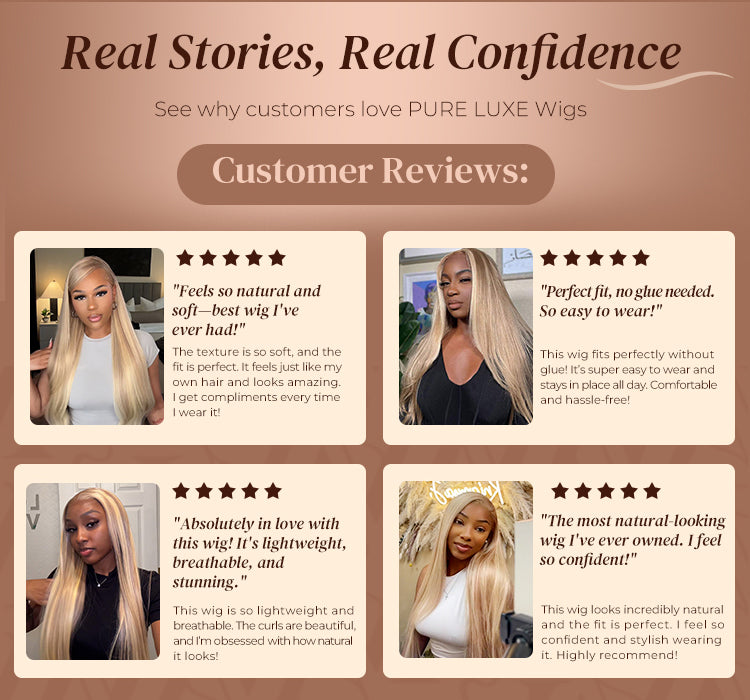 Blonde Highlight Glueless Wig Silky Straight