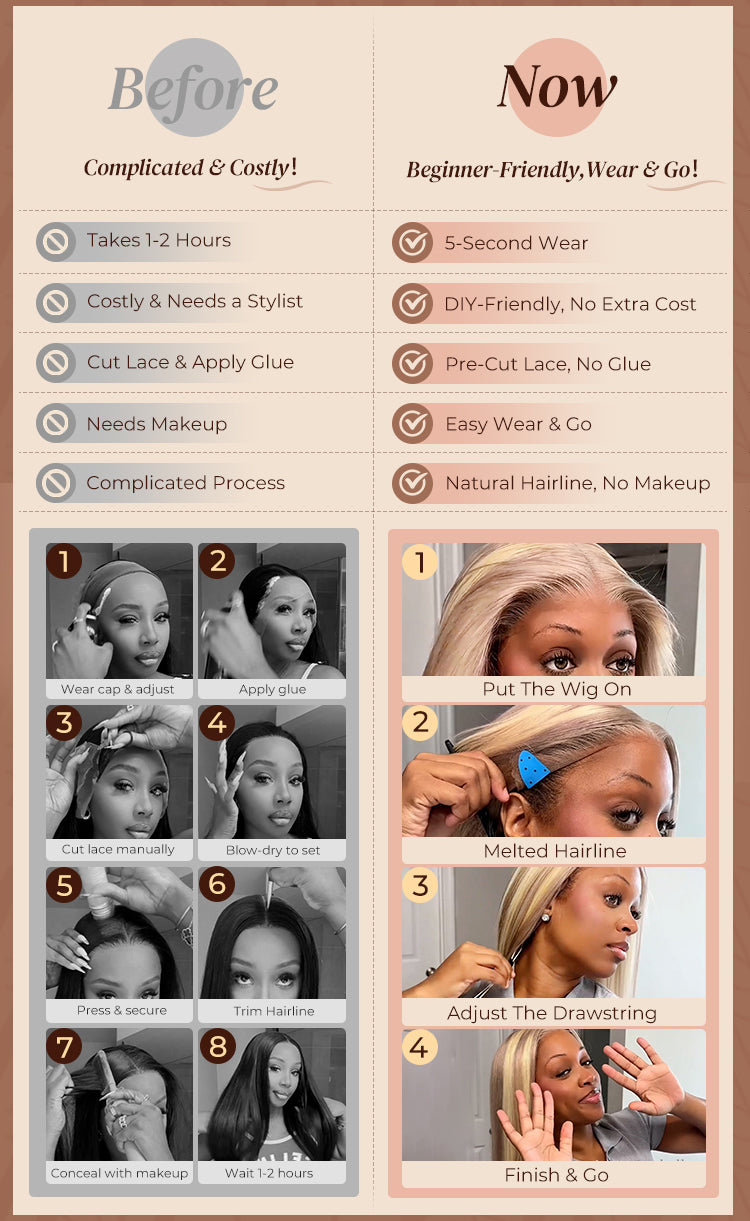 Blonde Highlight Glueless Wig Silky Straight