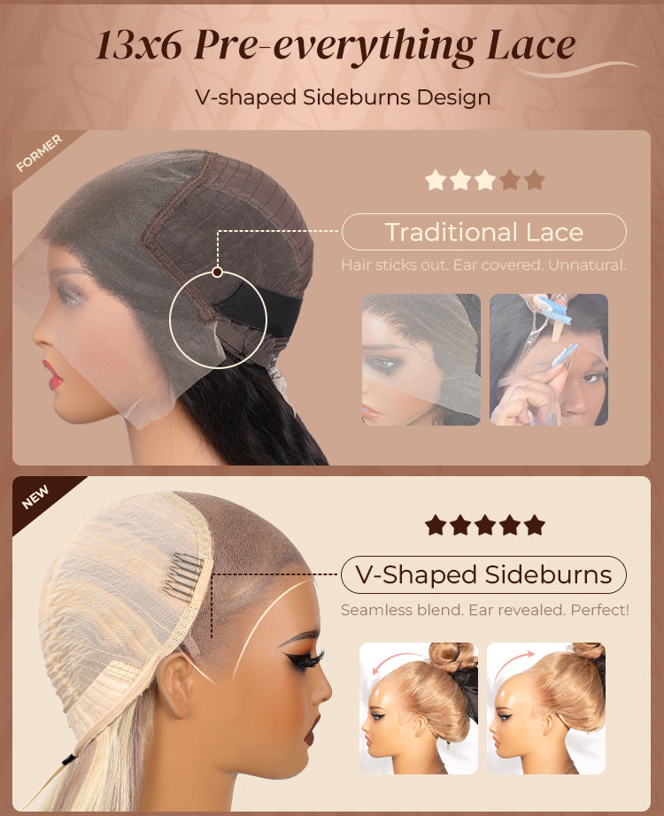 Blonde Highlight Glueless Wig Silky Straight