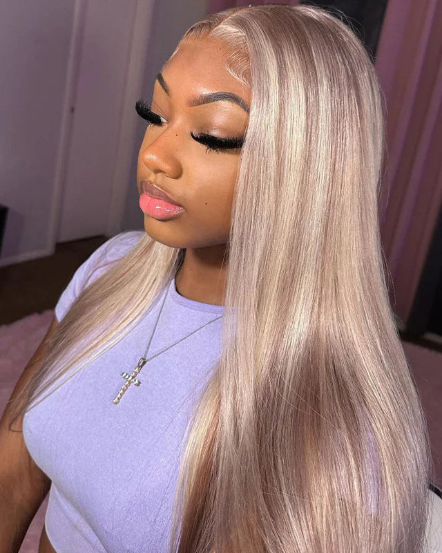 Arabella 13x4 Frontal Lace Blonde Highlight Body Wave/Silky Straight Colored Wig Invisible Knots Realistic Hairline