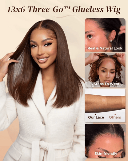 Arabella 13x6 Three-Go™ 250% Density Chocolate Brown Glueless Wig Straight Bob Wig With Drawstring
