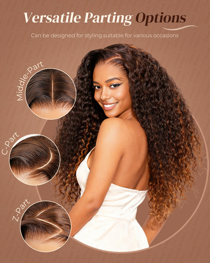 Chestnut Brown Ombre Water Wave Wig