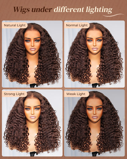 brown burmese curly wigs under different lighting, no color difference wigs