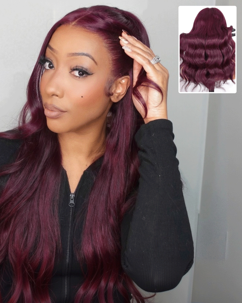 Arabella 13x6 Three-Go™ Dark Plum Glueless Wig Body Wave With Drawstring 100% Human Hair Wig