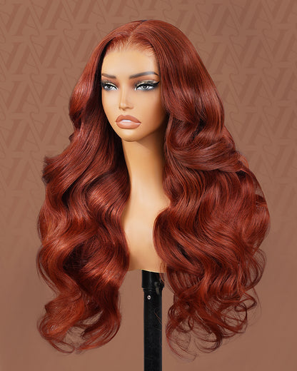 Arabella 13x6 Three-Go™ Reddish Brown Glueless Wig Loose Body Wave With Drawstring 100% Human Hair Wig