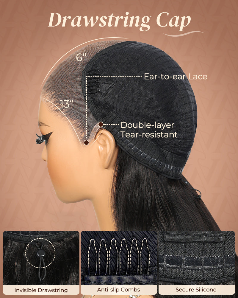 Arabella 13x6 Three-Go™ Glueless Wig Bohemian Curl With Drawstring Natural Black 100% Human Hair Wig