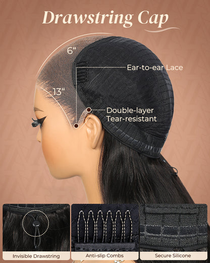 Arabella 13x6 Three-Go™ Glueless Wig Bohemian Curl With Drawstring Natural Black 100% Human Hair Wig