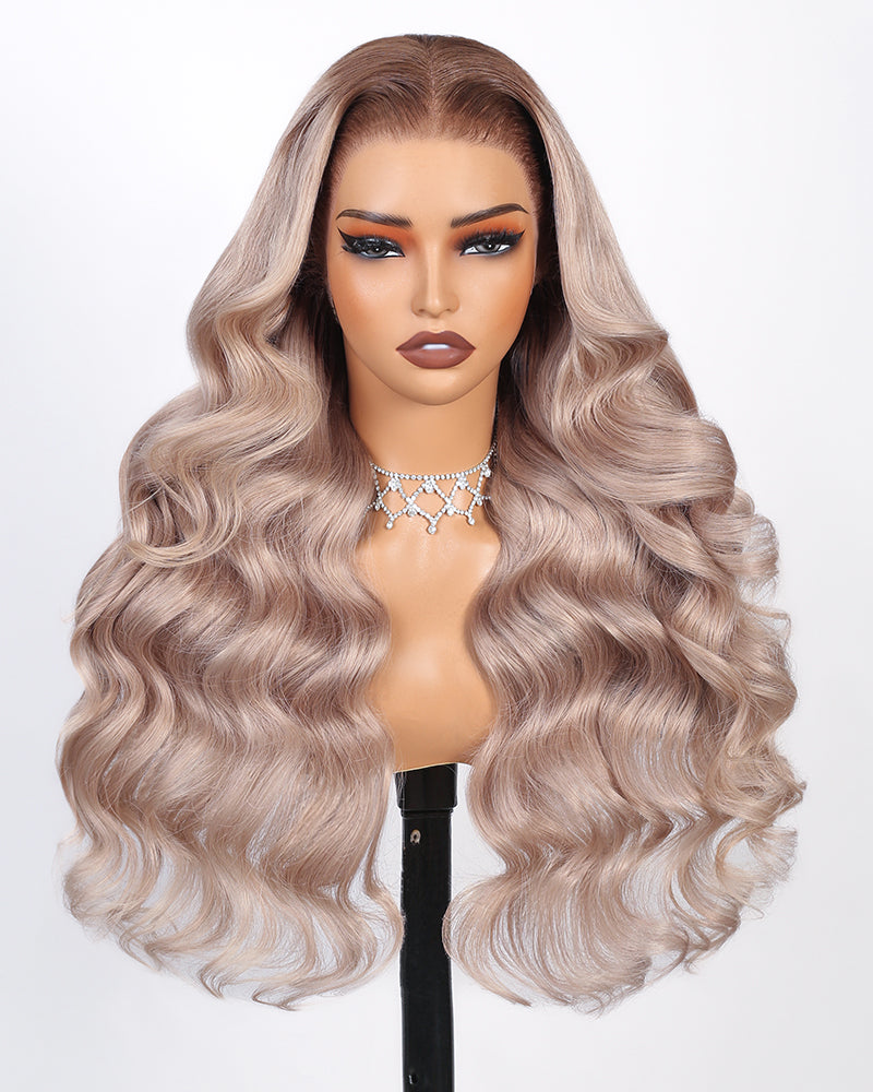 Arabella 13x6 Pre-All Glueless Ash Blonde Ombre Loose Body Wave/Silky Straight Wig Invisible Knots Realistic Hairline