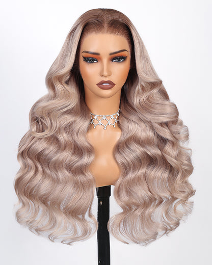 Arabella 13x6 Pre-All Glueless Ash Blonde Ombre Loose Body Wave/Silky Straight Wig Invisible Knots Realistic Hairline
