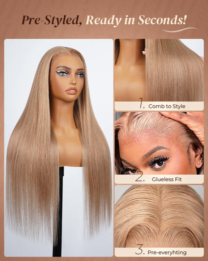 Arabella 13x6 Three-Go™ Milk Tea Brown Glueless Wig Silky Straight With Drawstring 100% Human Hair Wig