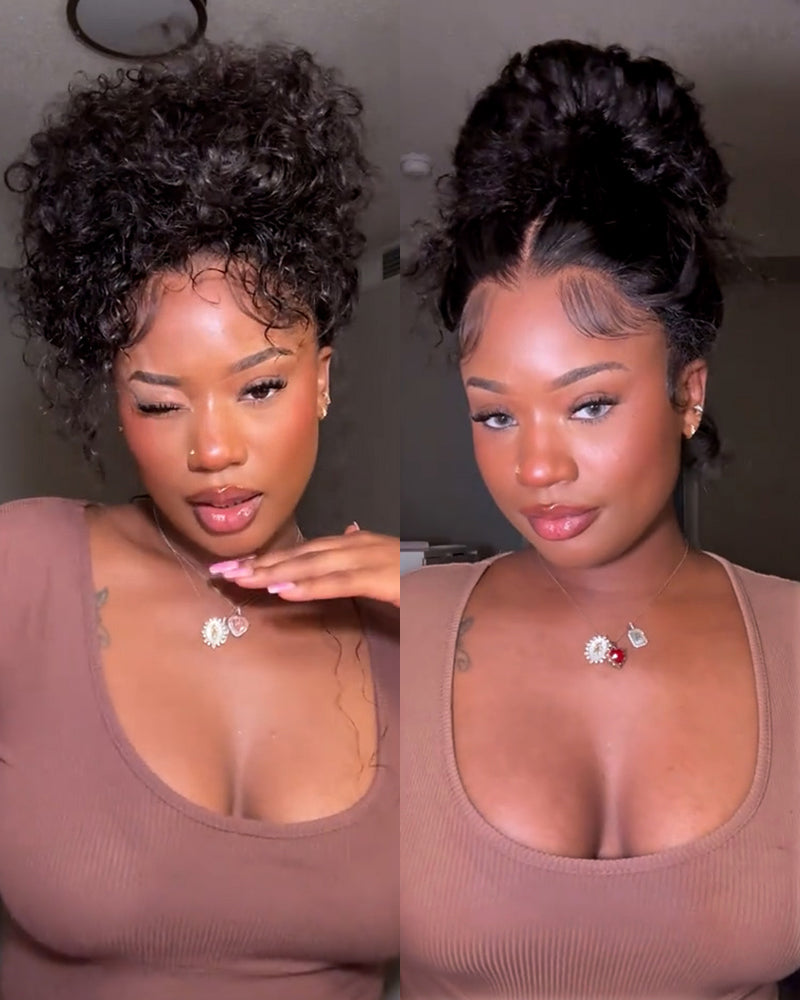 Arabella 13x6 Three-Go™ Glueless Wig Water Wave With Drawstring Natural Black 100% Human Hair Wig