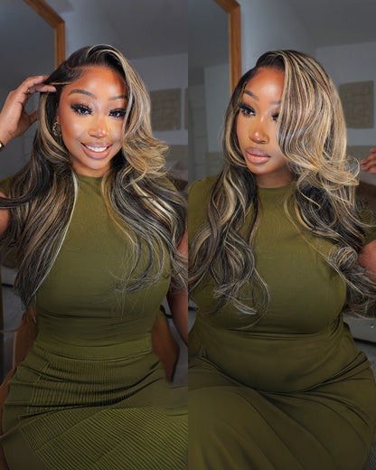 Arabella 6x5/13x6 Glueless Wig Ombre Platinum Blonde Balayage Highlights Loose Body Wave Wig Pre-cut Lace Beginner Friendly