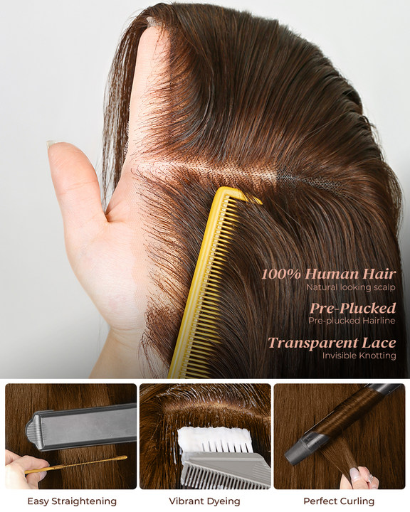 Arabella 6x5 invisible knots Glueless Wig Brown Ombre Highlights Loose Body Wave Wig Pre-cut Lace Beginner Friendly