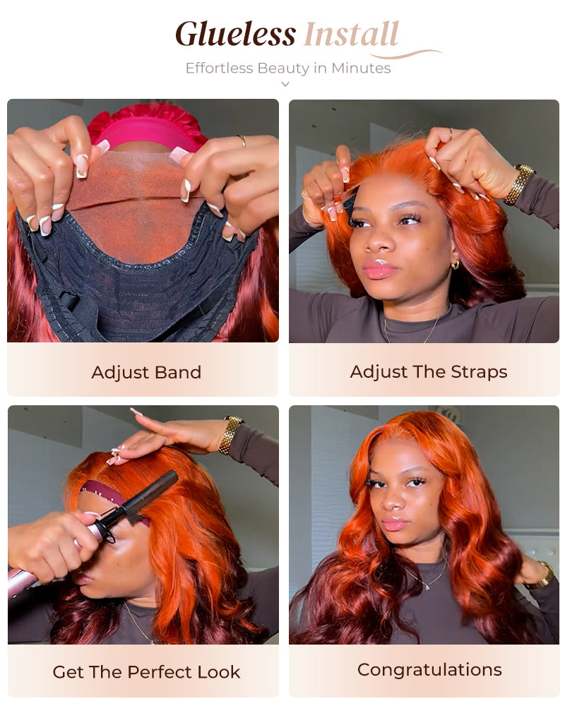 Arabella 6x5 invisible knots Glueless Ginger Ombre Loose Body Wave Wig Pre-cut Lace Beginner Friendly